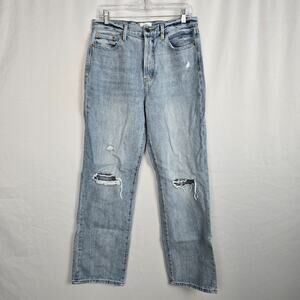 Pistola Distressed Button Fly Jeans Women's 30 Blue Light Wash Straight Leg